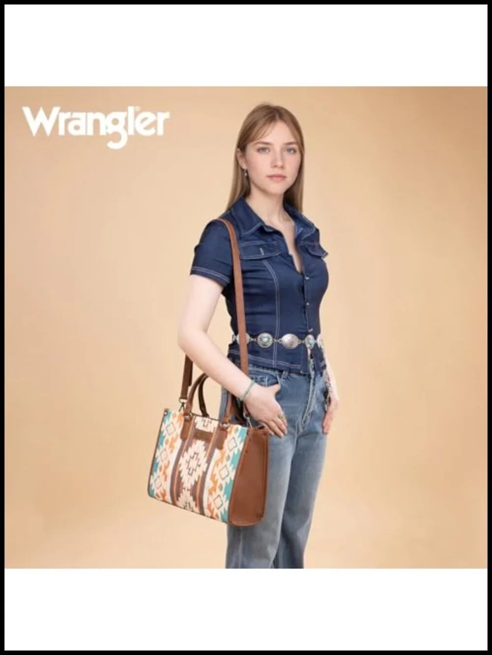 Chenille Tote Bag with Aztec Pattern Vegan Leather Crossbody